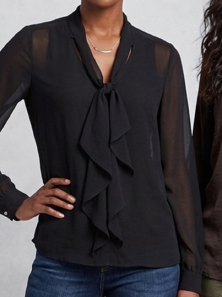 Black Ruffle Tie-Neck Blouse - 100%